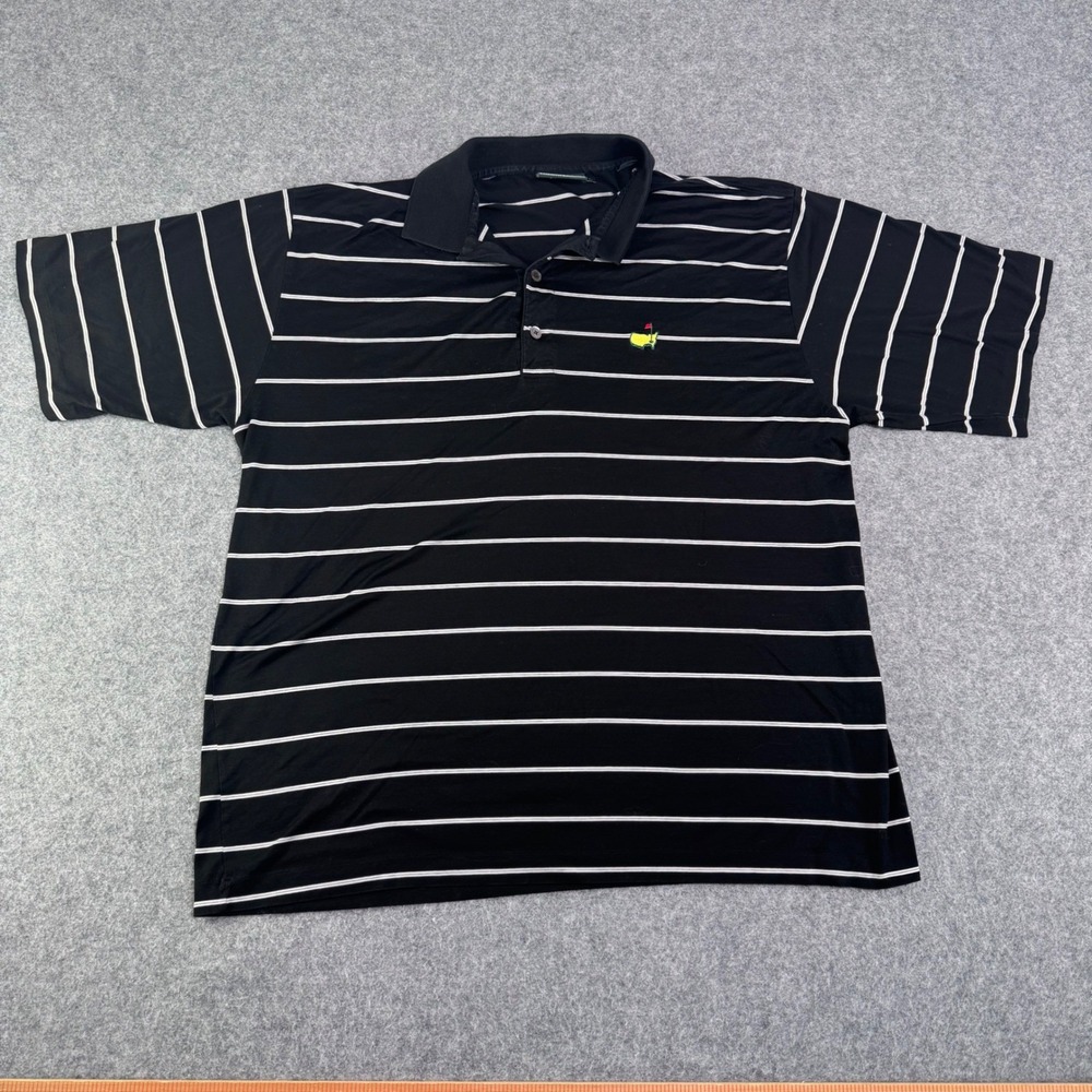Masters Clubhouse Collection Polo Shirt Mens Large Black White Striped Golf Logo